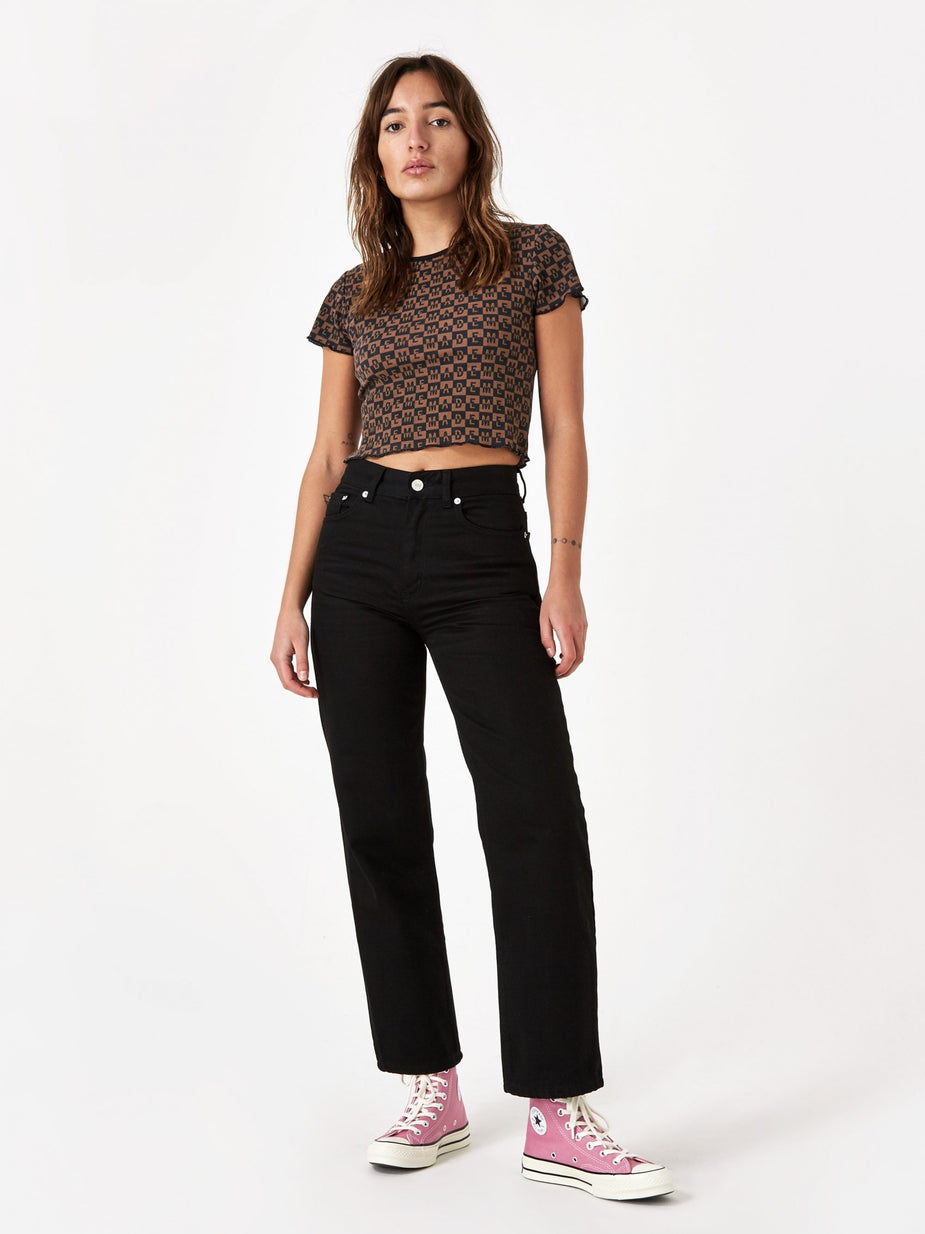 MadeMe MadeMe Checkered Logo Rib T-Shirt - Brown - Brown
