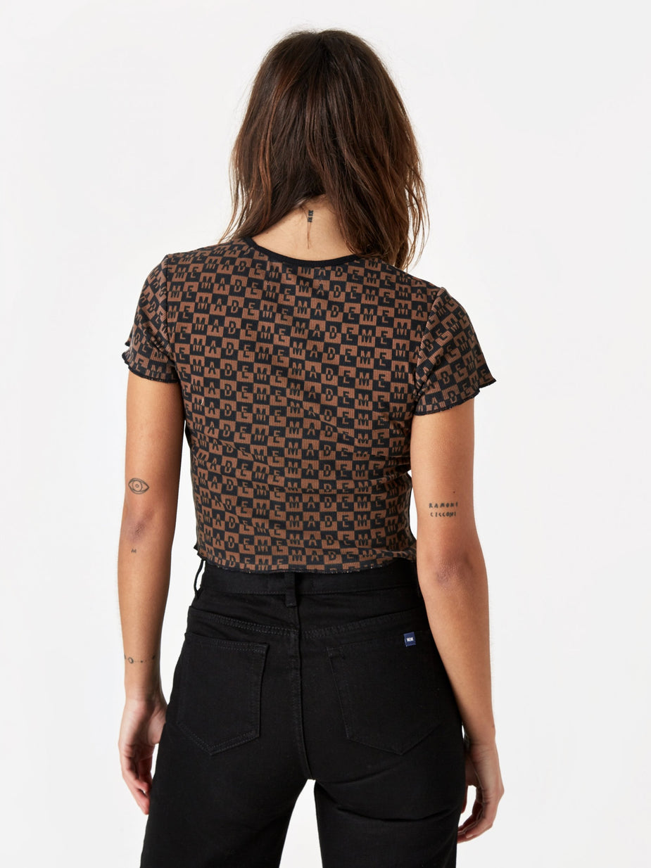 MadeMe MadeMe Checkered Logo Rib T-Shirt - Brown - Brown