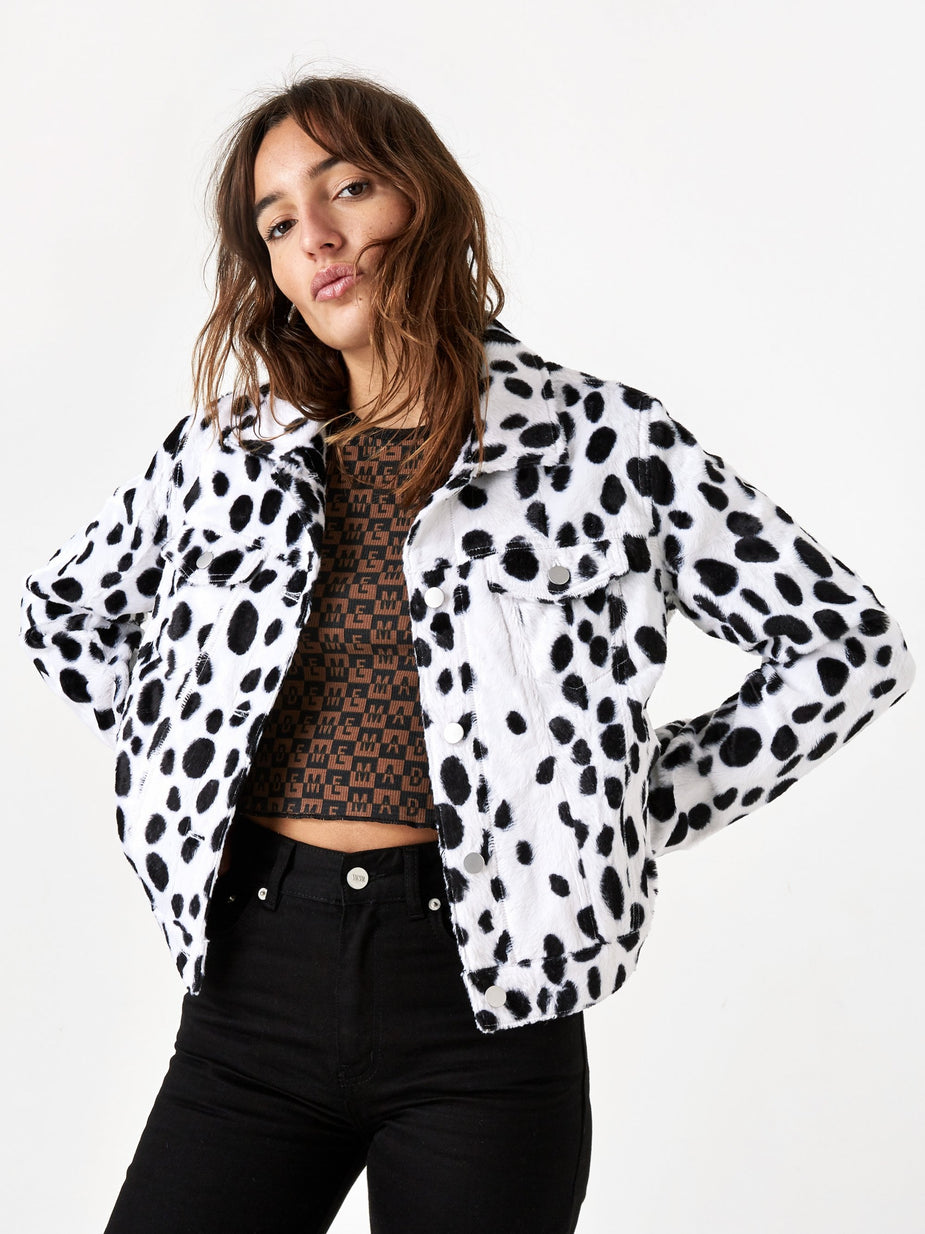MadeMe MadeMe Dalmation Faux Fur Trucker Jacket - White - White
