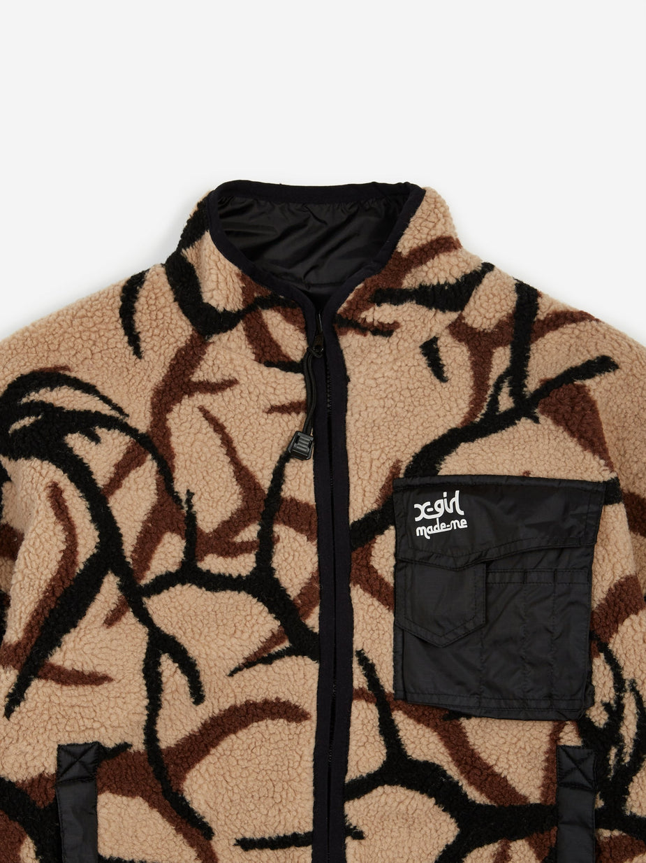MadeMe MadeMe x X-Girl Reversible Fleece Jacket - Black/Tan - Black