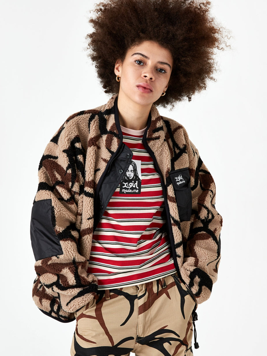 MadeMe MadeMe x X-Girl Reversible Fleece Jacket - Black/Tan - Black