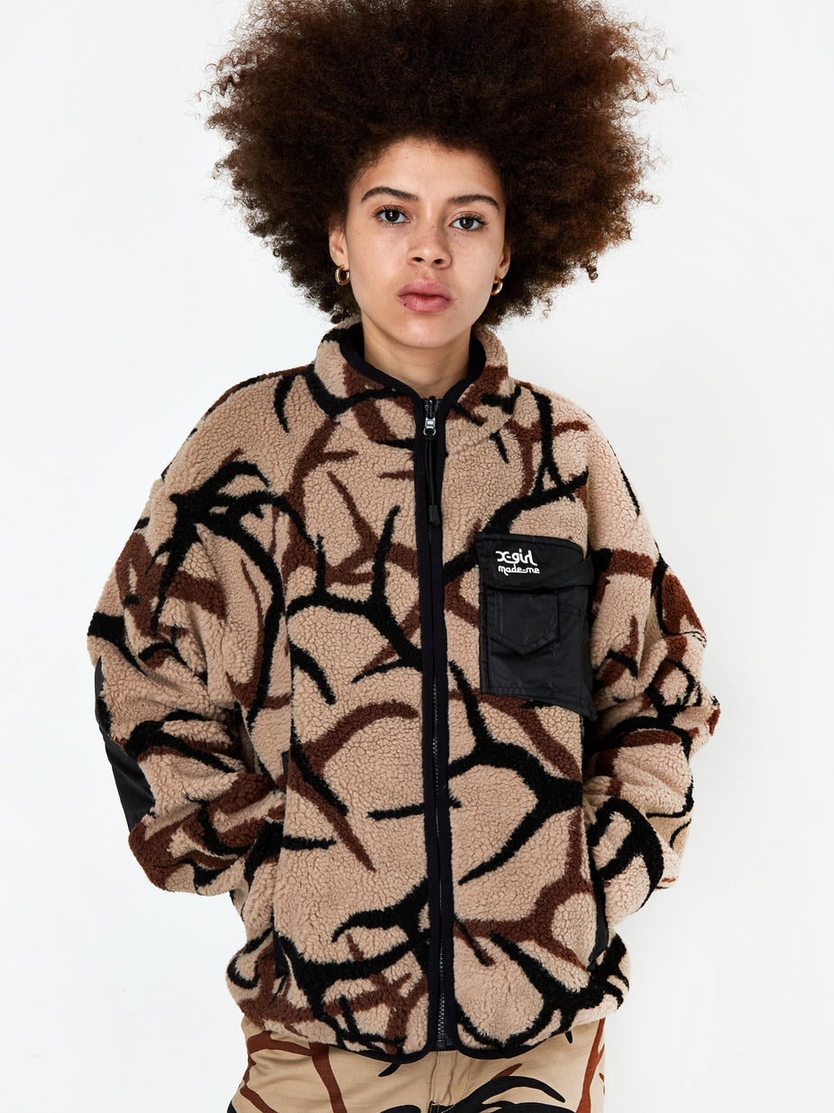 MadeMe MadeMe x X-Girl Reversible Fleece Jacket - Black/Tan - Black