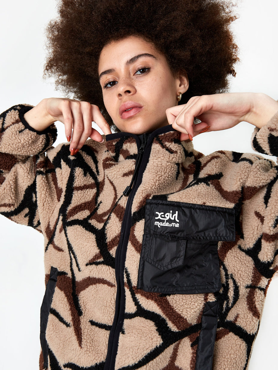 MadeMe MadeMe x X-Girl Reversible Fleece Jacket - Black/Tan - Black