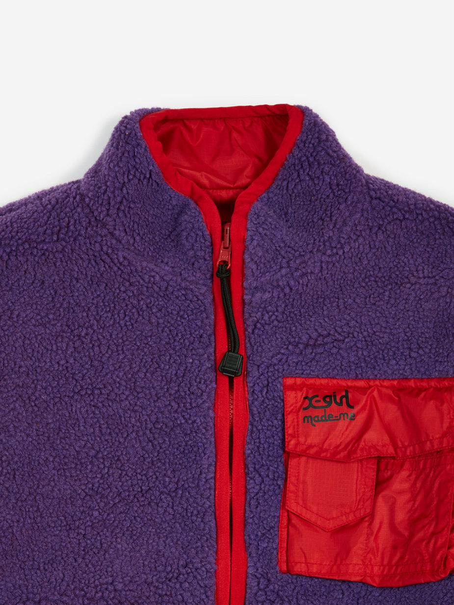 MadeMe MadeMe x X-Girl Reversible Fleece Jacket - Purple/Red - Red