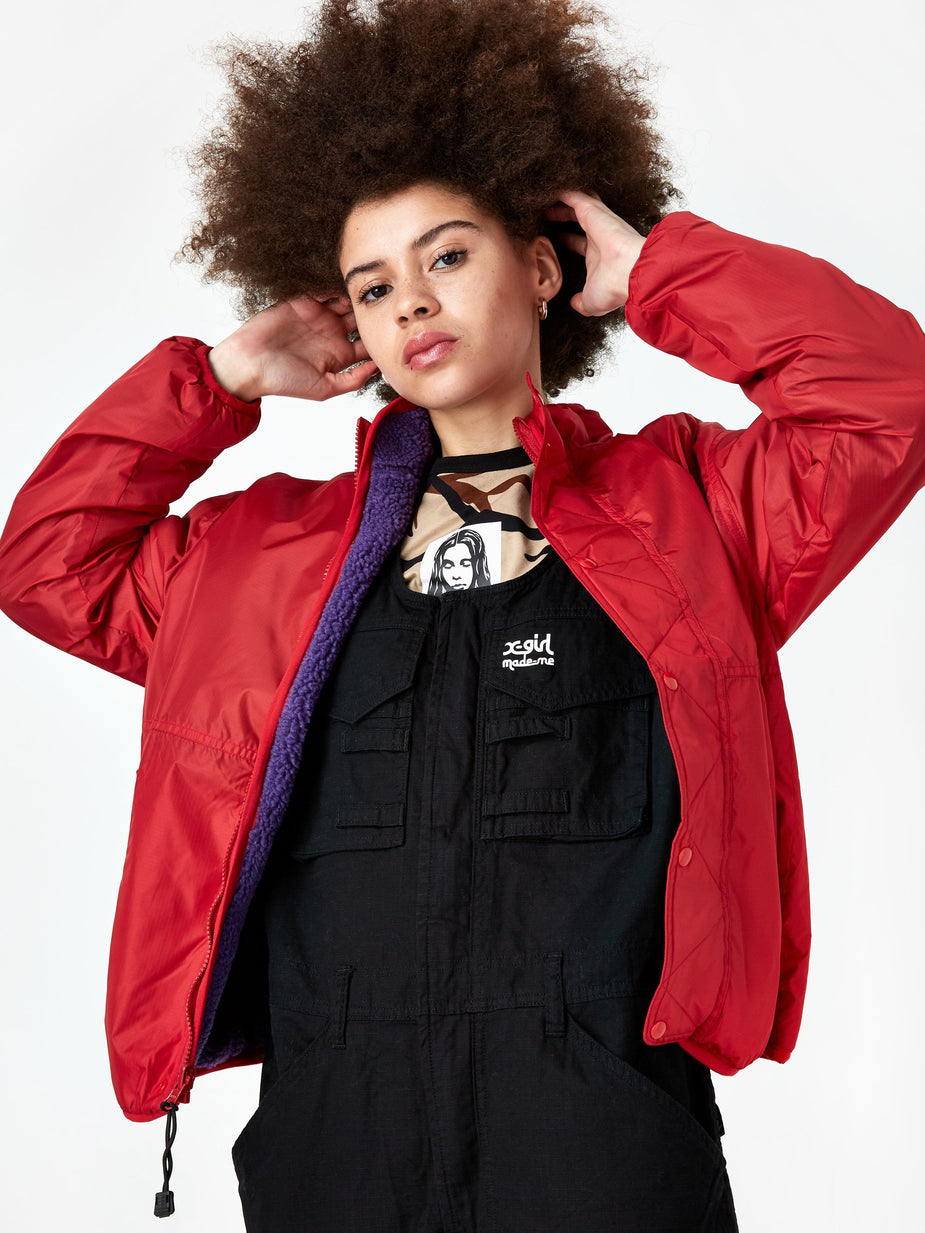 MadeMe MadeMe x X-Girl Reversible Fleece Jacket - Purple/Red - Red