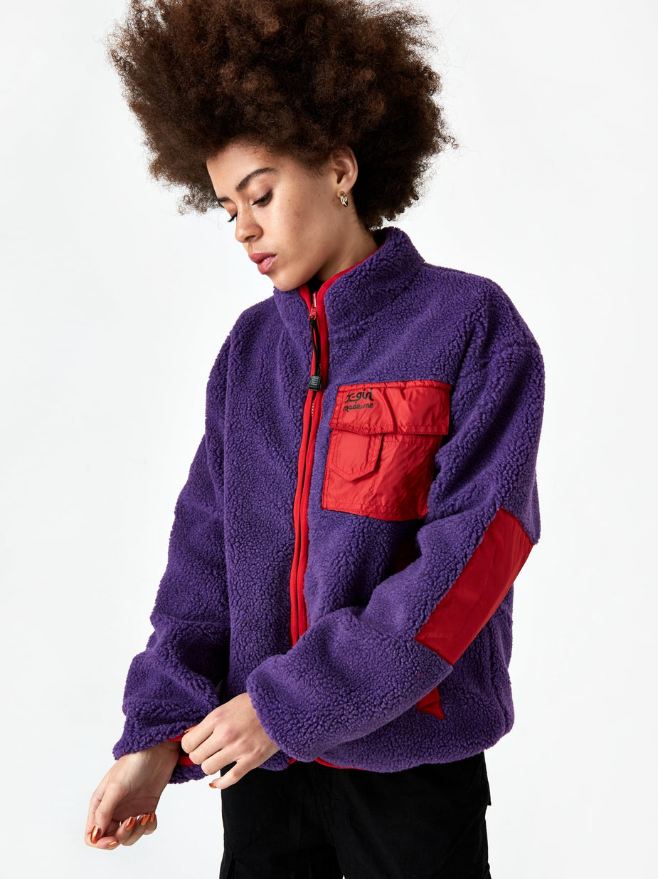 MadeMe MadeMe x X-Girl Reversible Fleece Jacket - Purple/Red - Red