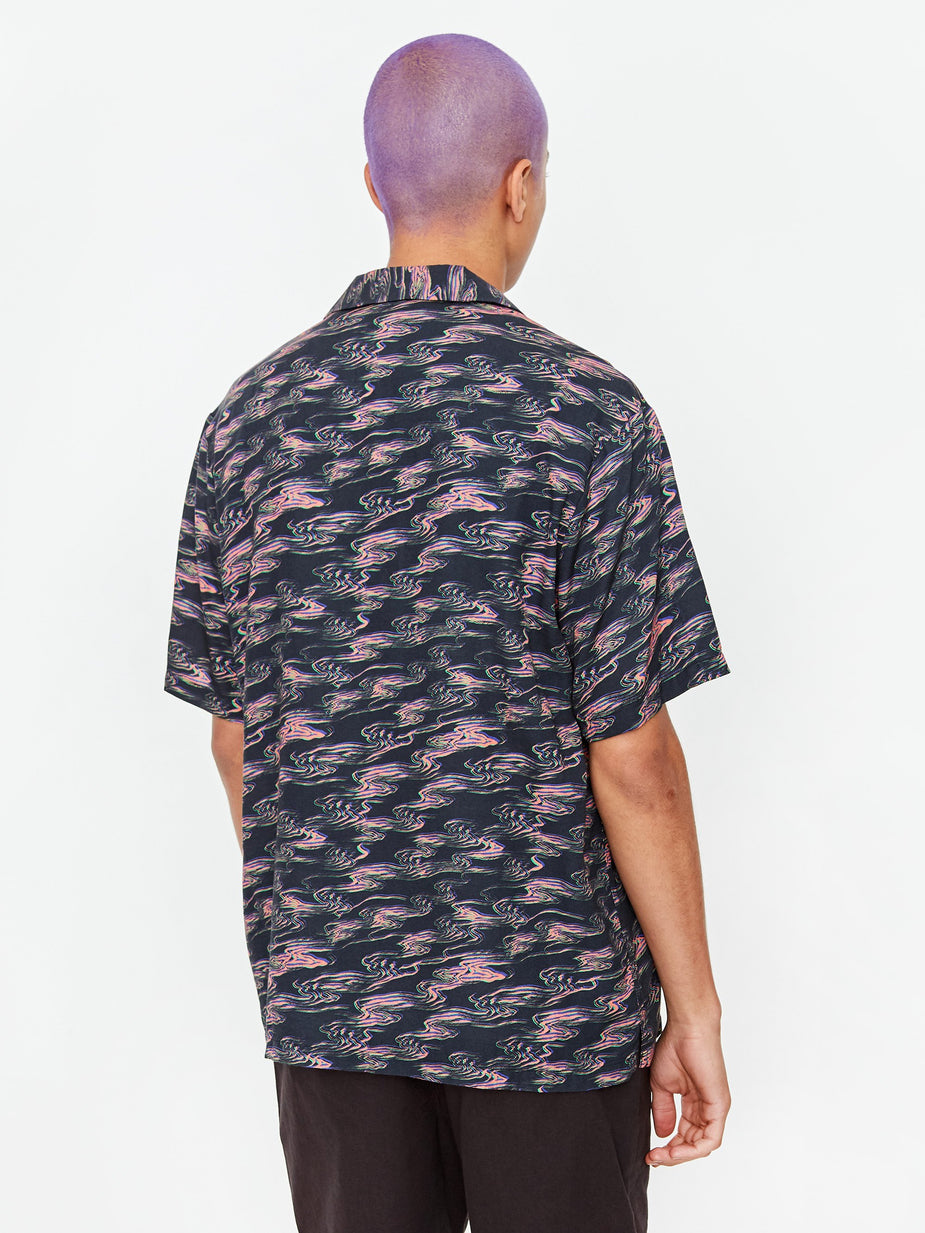 Magic Castles Magic Castles Camp Collar Shirt - Waves Print Black/Pink - Black