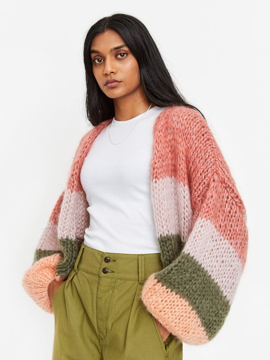 Maiami Maiami Mohair Big Bomber Cardigan - Rose/Army Green - Multi