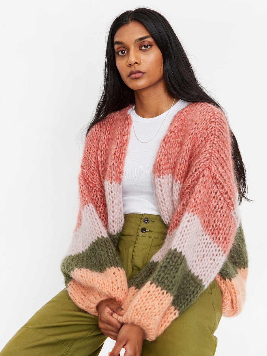 Maiami Maiami Mohair Big Bomber Cardigan - Rose/Army Green - Multi