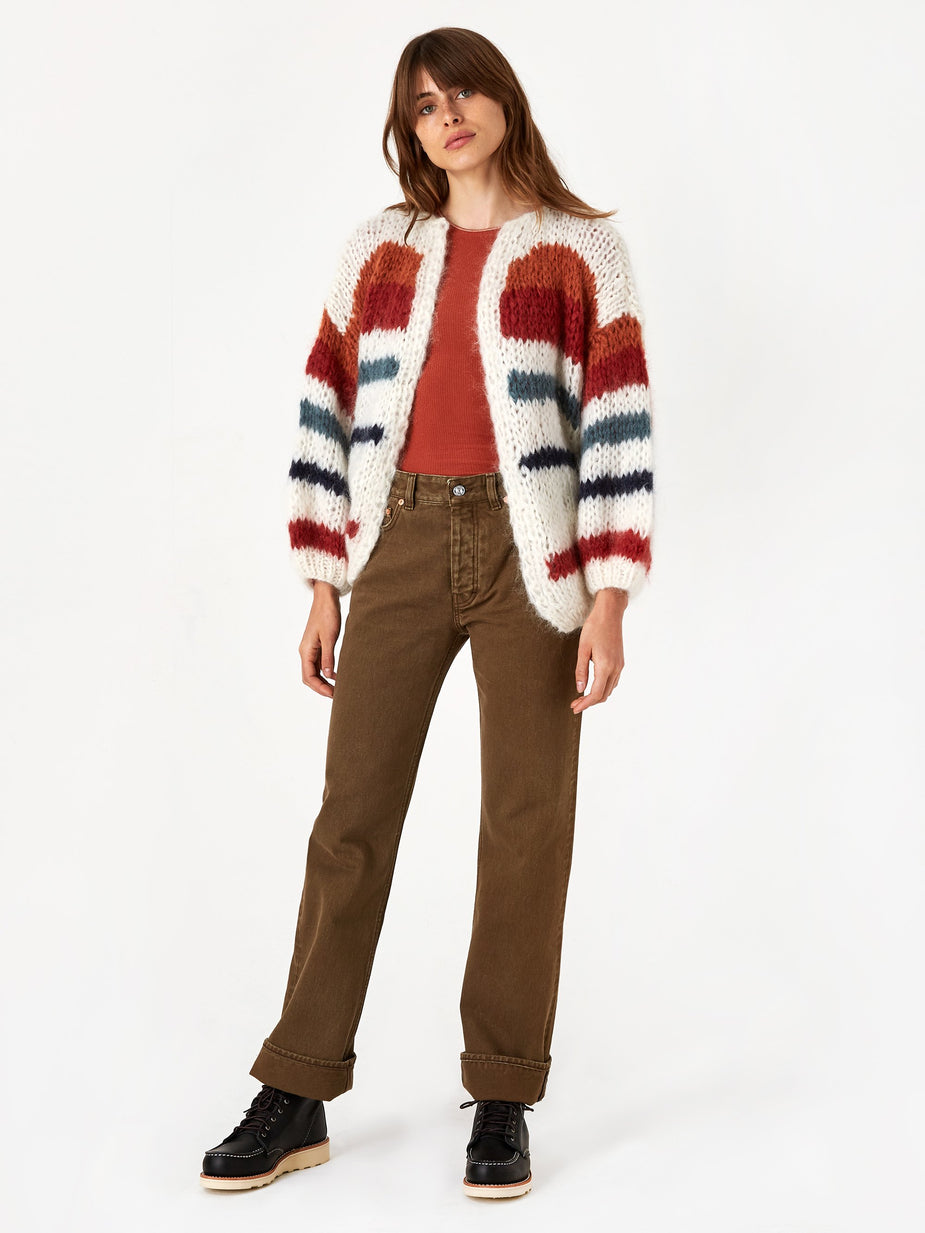 Maiami Maiami Mohair Big Stripe Cardigan - Cream/Copper - Neutrals