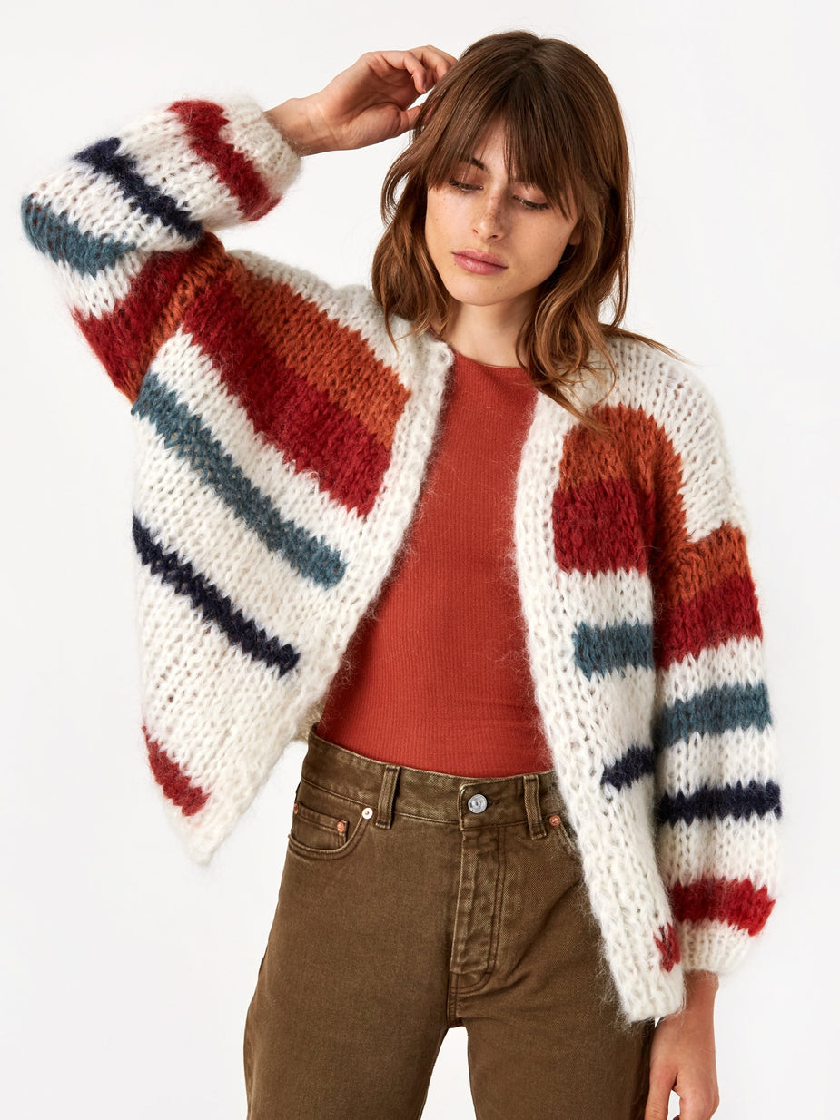 Maiami Maiami Mohair Big Stripe Cardigan - Cream/Copper - Neutrals
