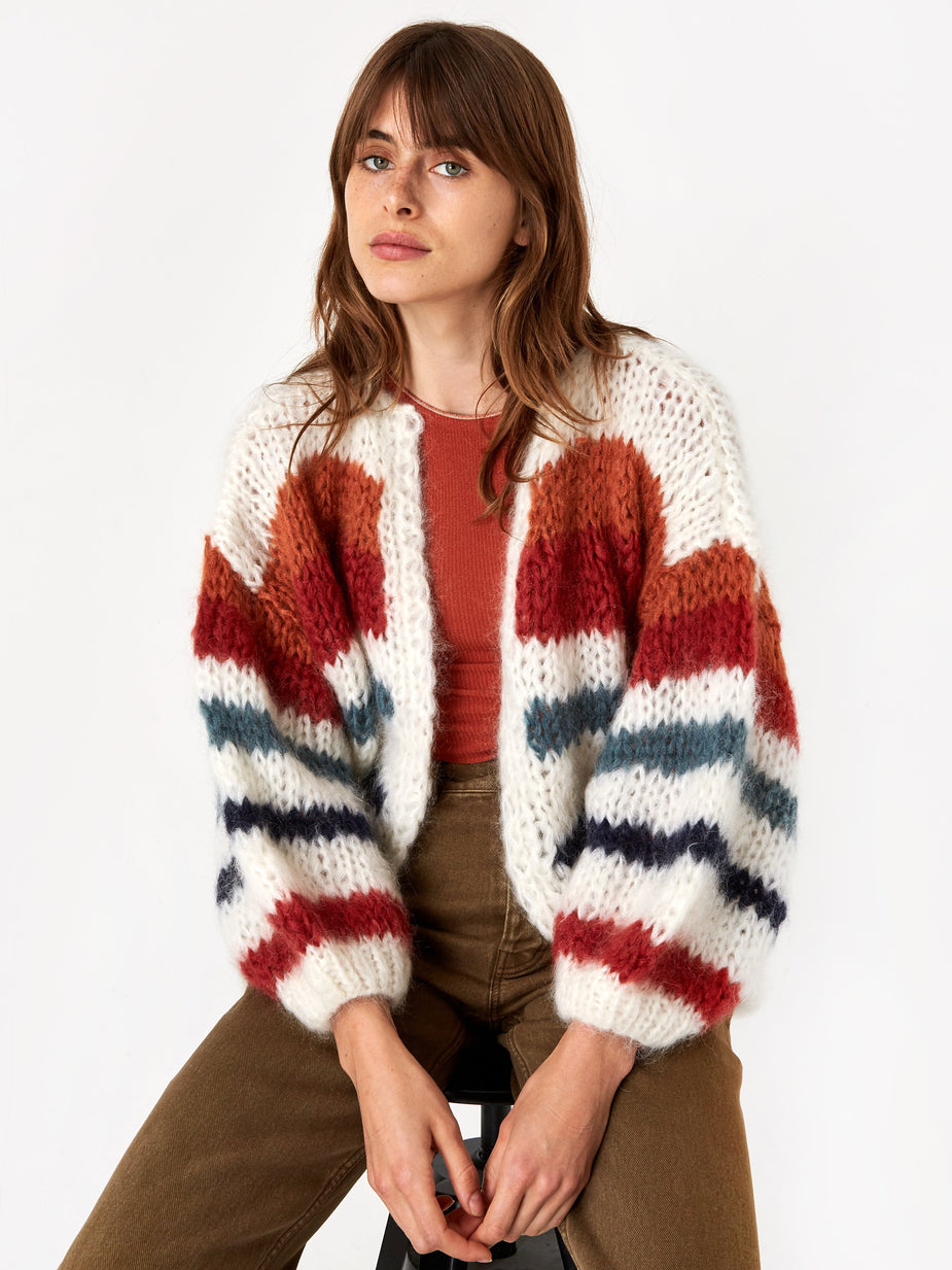 Maiami Maiami Mohair Big Stripe Cardigan - Cream/Copper - Neutrals