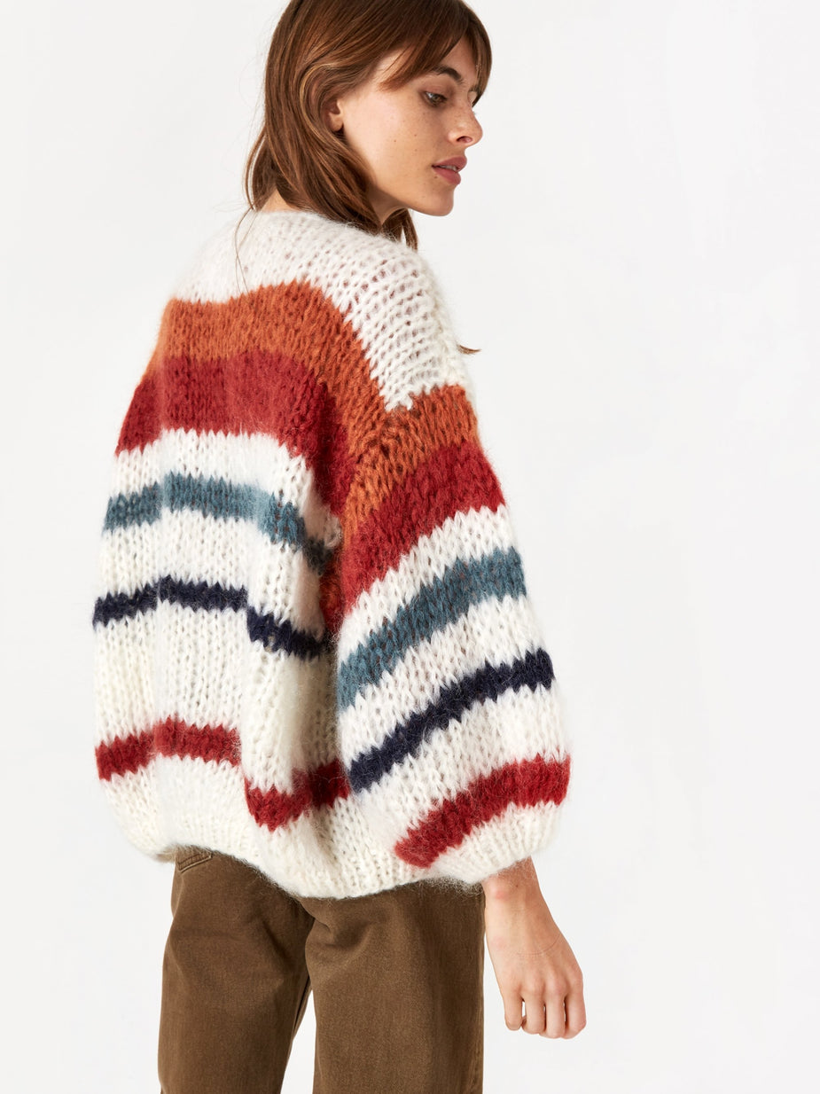 Maiami Maiami Mohair Big Stripe Cardigan - Cream/Copper - Neutrals