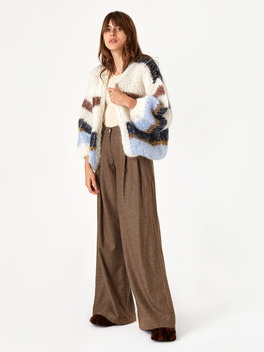 Maiami Maiami Mohair Big Stripe Cardigan - Cream/Soft Blue - Blue