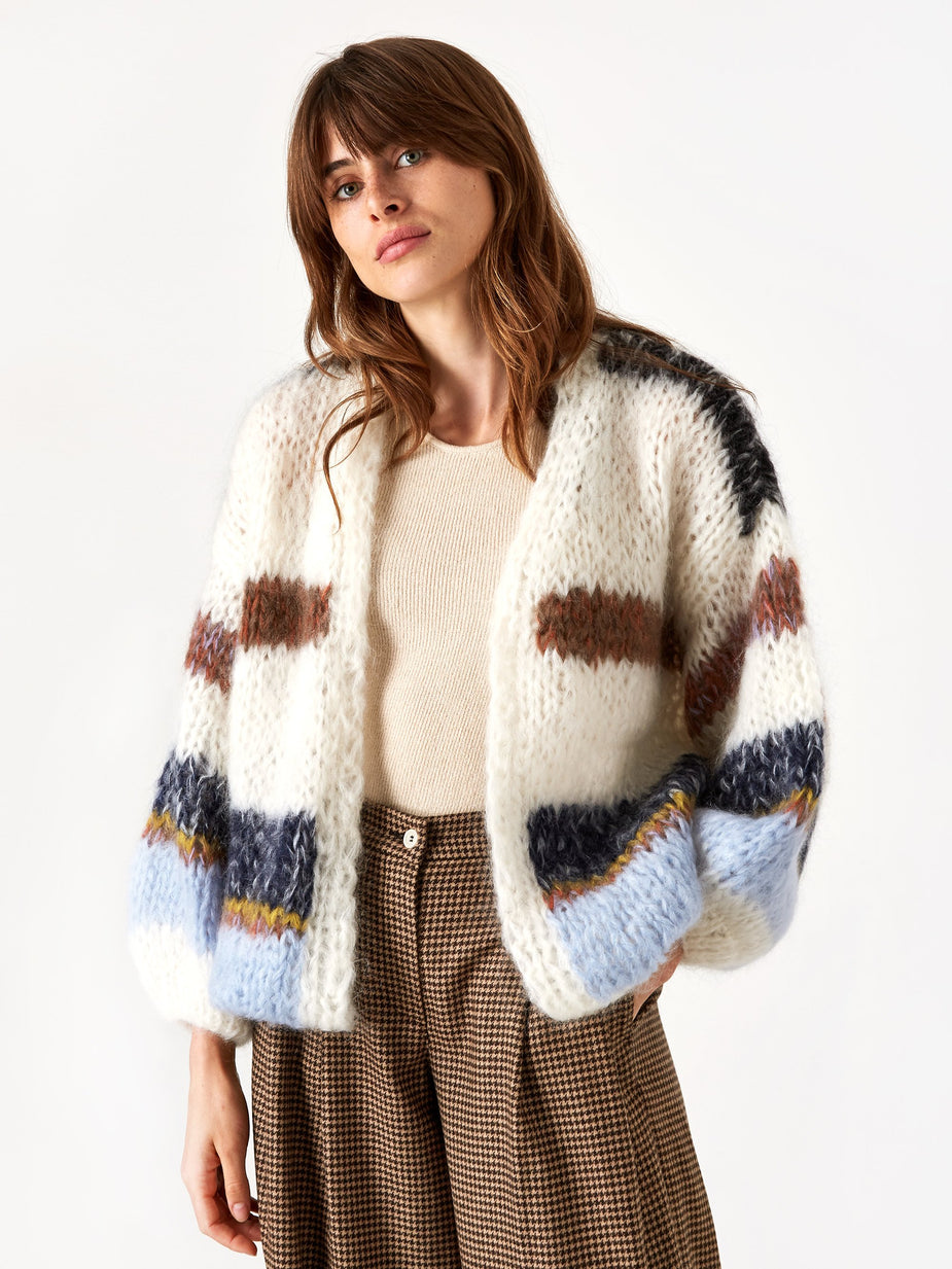 Maiami Maiami Mohair Big Stripe Cardigan - Cream/Soft Blue - Blue