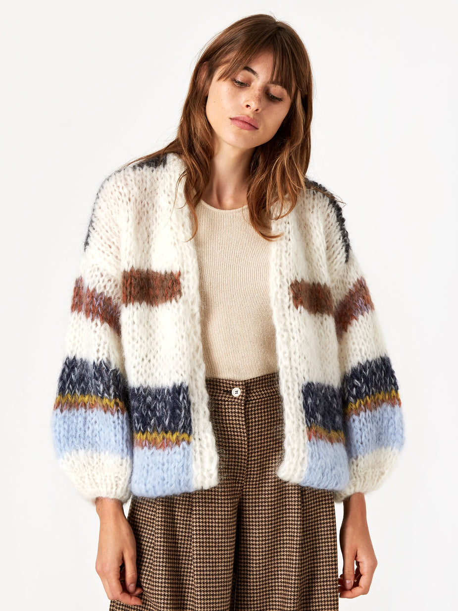 Maiami Maiami Mohair Big Stripe Cardigan - Cream/Soft Blue - Blue