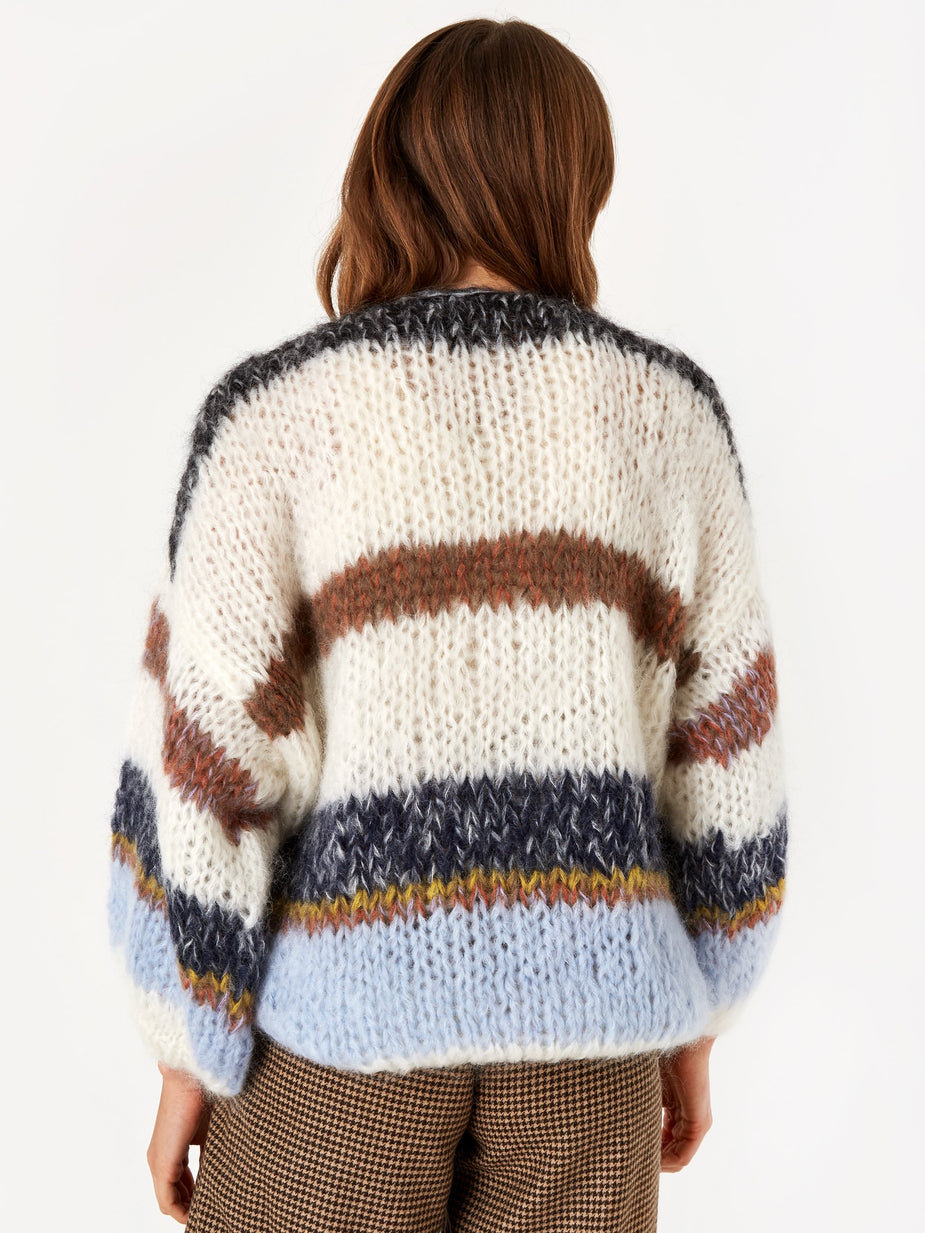Maiami Maiami Mohair Big Stripe Cardigan - Cream/Soft Blue - Blue