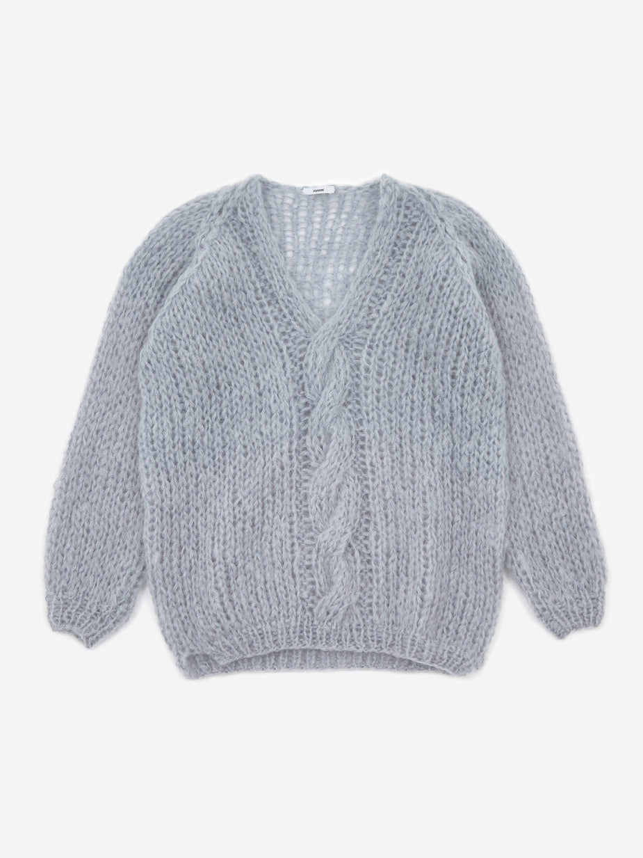 Maiami Maiami Oversized V-Neck Cable Knit Cardigan - Greyish Blue - Grey