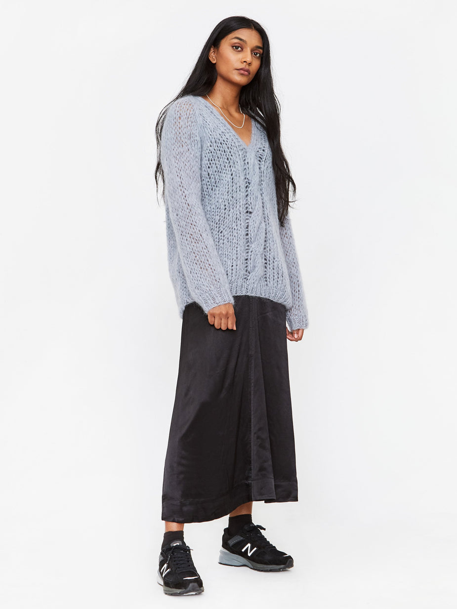 Maiami Maiami Oversized V-Neck Cable Knit Cardigan - Greyish Blue - Grey