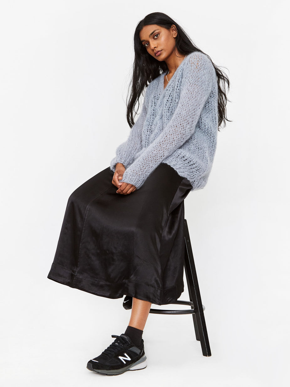 Maiami Maiami Oversized V-Neck Cable Knit Cardigan - Greyish Blue - Grey