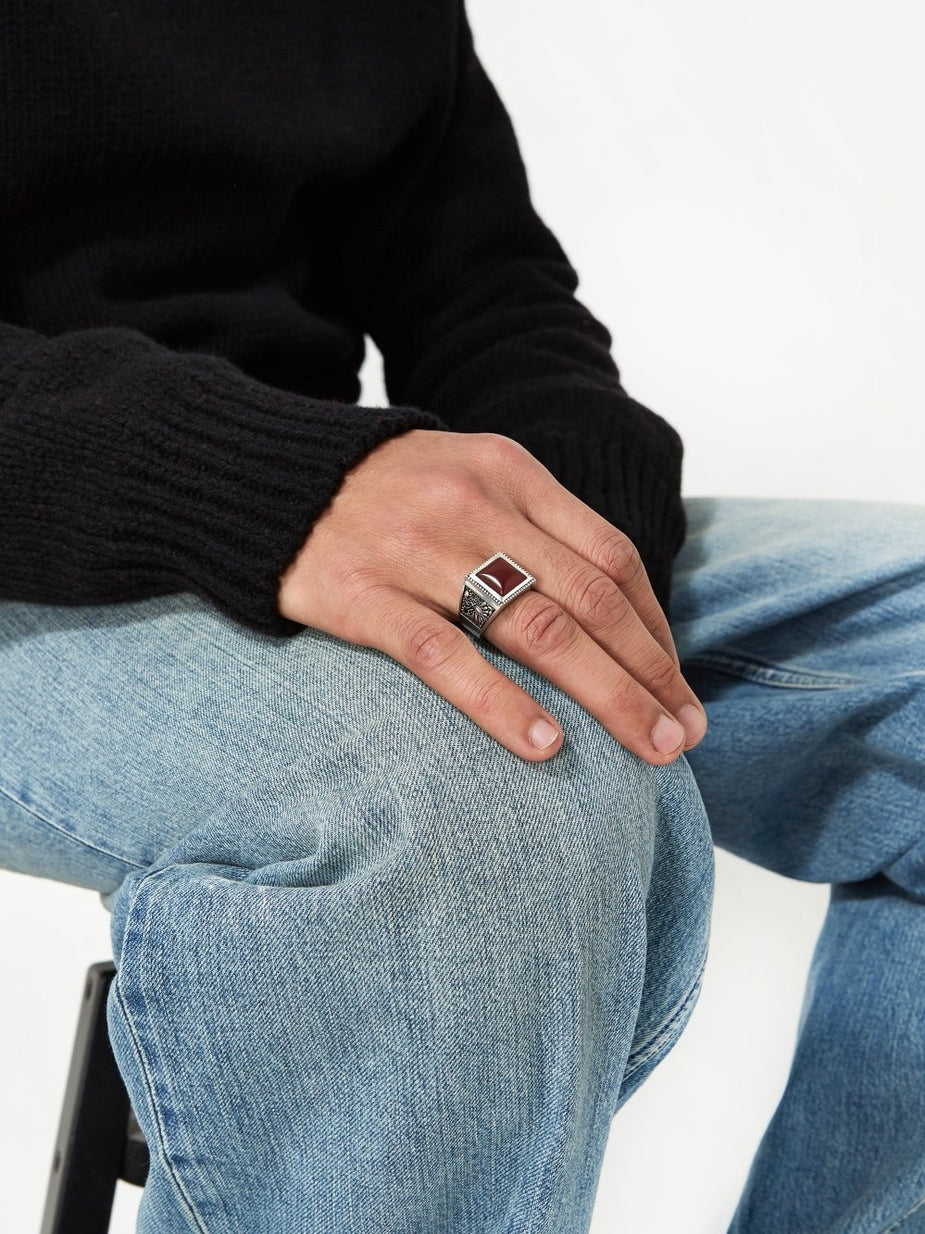 Maple Maple Buck Ring - Silver/Red Garnet - Red
