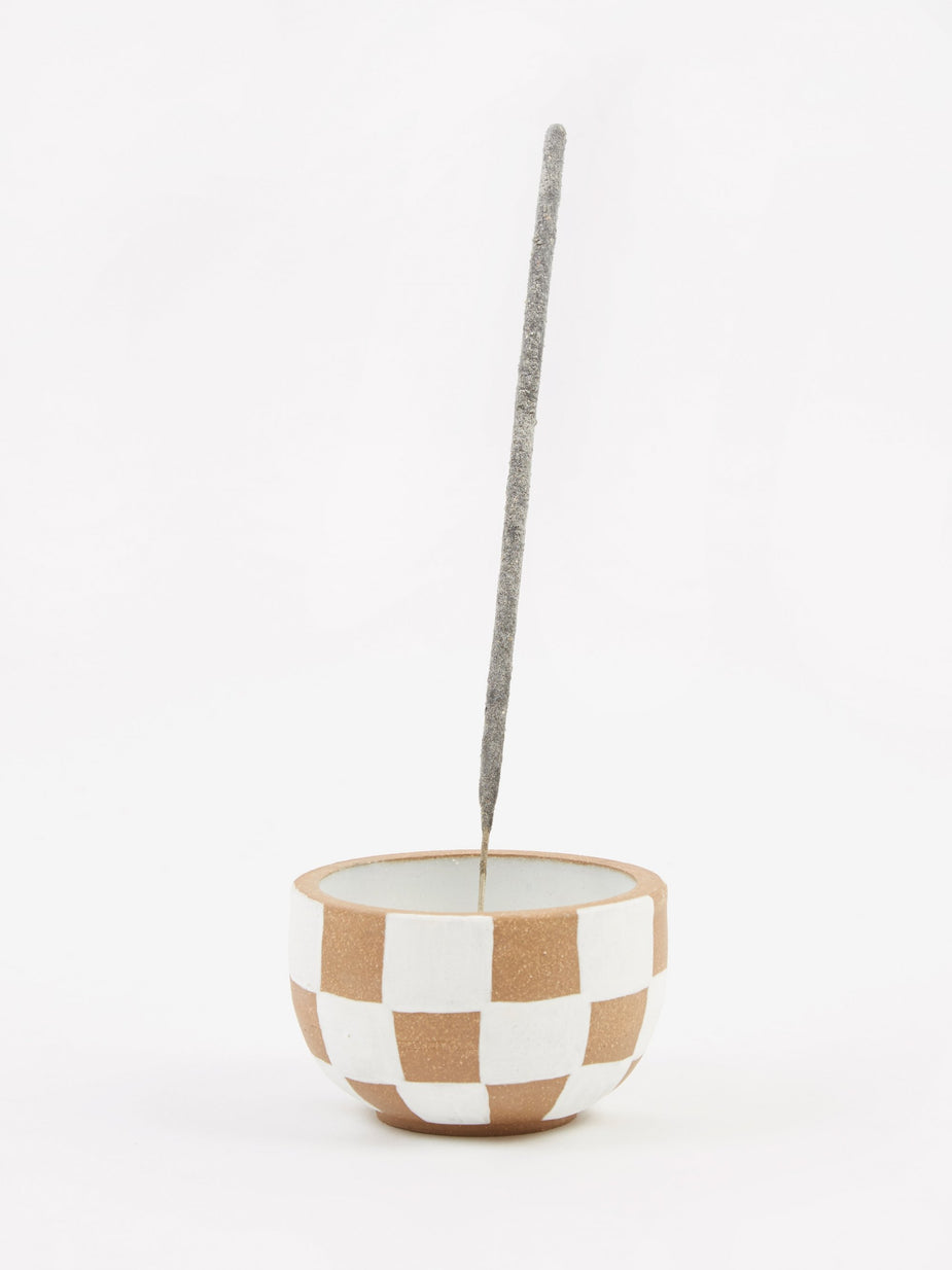 Mellow Mellow Incense Bowl Large - Light Brown Outside Check - Brown