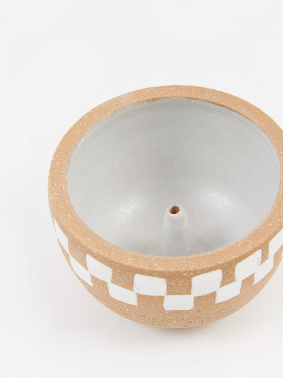 Mellow Mellow Incense Bowl Large - Light Brown Half Painted Check - Brown