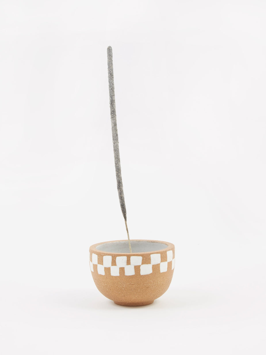 Mellow Mellow Incense Bowl Large - Light Brown Half Painted Check - Brown