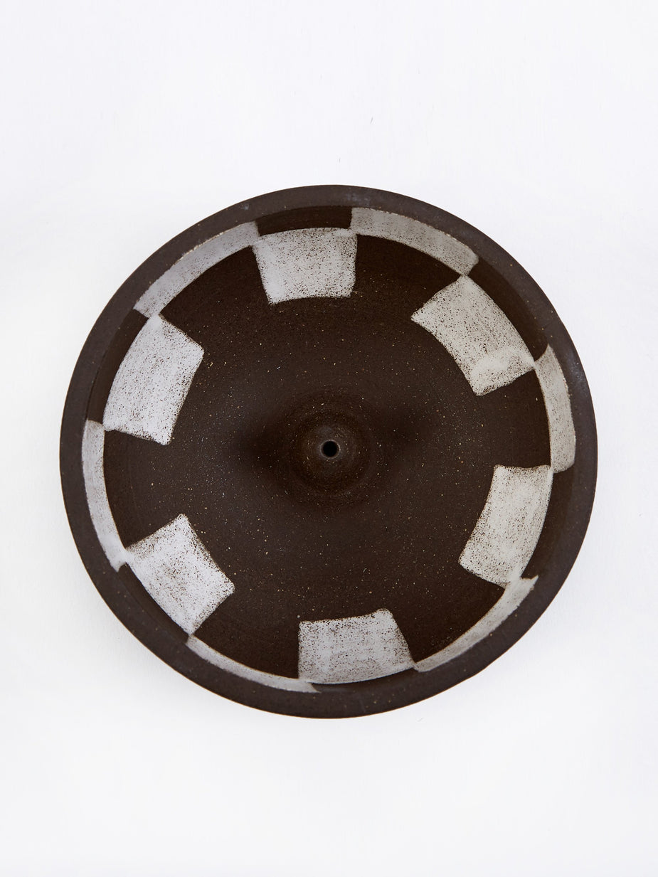 Mellow Mellow Medium Incense Bowl - Dark Brown Inside Check - White