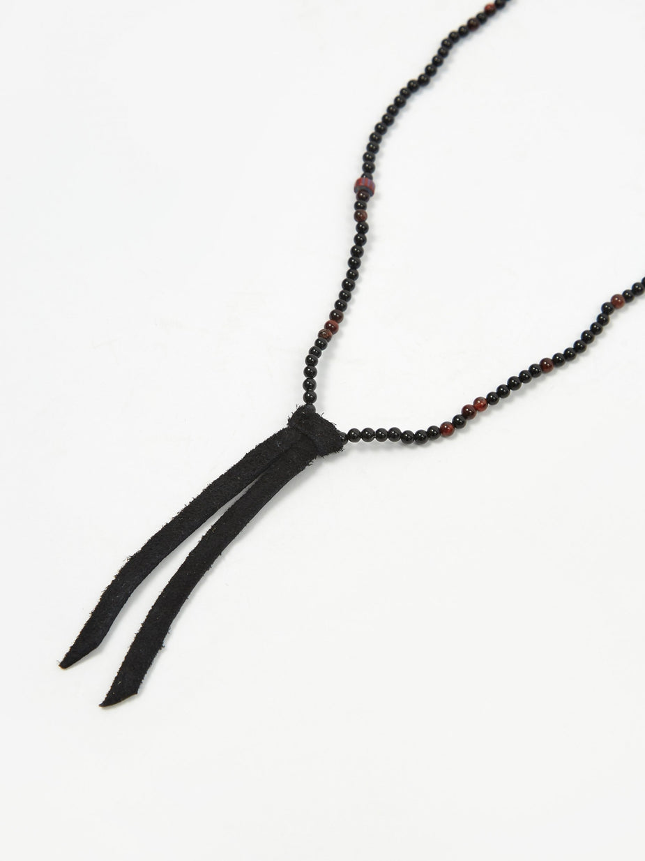 Mikia Mikia 4mm Beads Leather Necklace - Onyx - Black