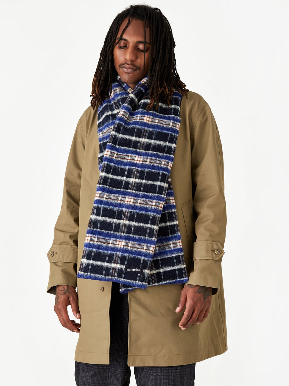 Nanamica Nanamica Wool Check Down Muffler - Navy - Blue