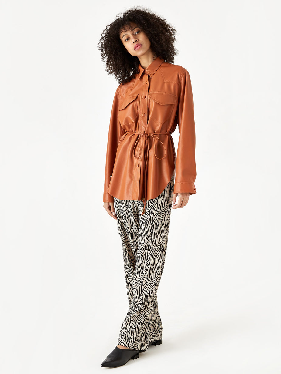 Nanushka Nanushka Eddy Vegan Leather Longsleeve Shirt - Burnt Orange - Orange