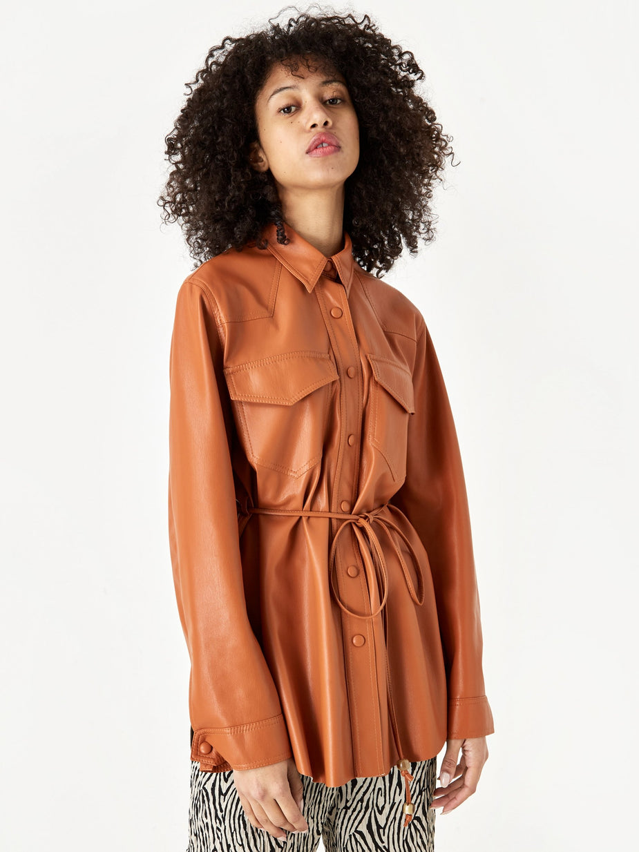 Nanushka Nanushka Eddy Vegan Leather Longsleeve Shirt - Burnt Orange - Orange