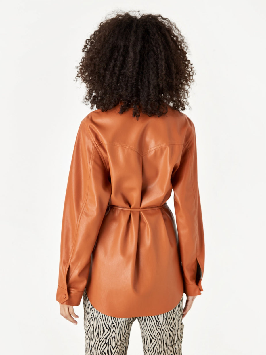 Nanushka Nanushka Eddy Vegan Leather Longsleeve Shirt - Burnt Orange - Orange
