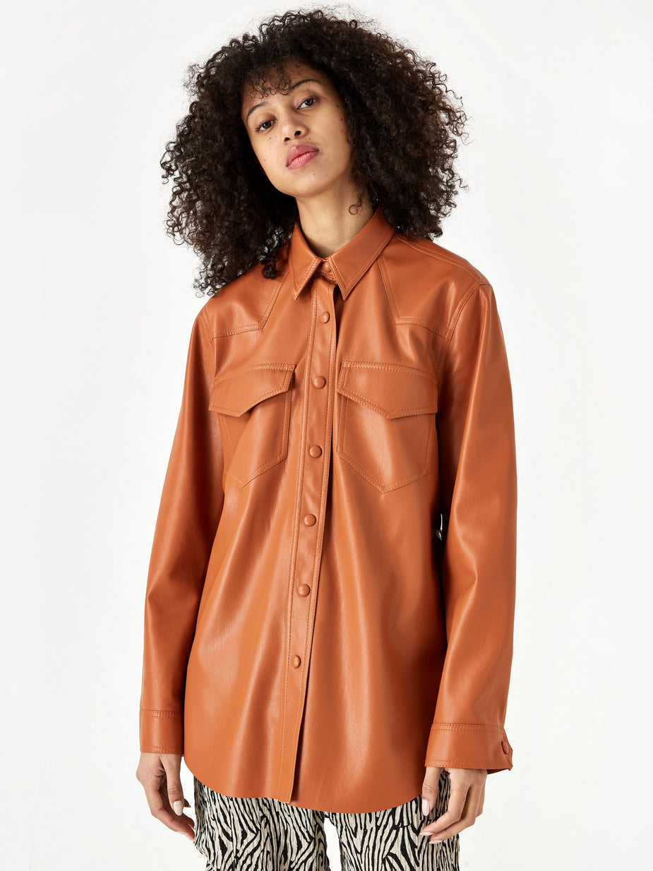 Nanushka Nanushka Eddy Vegan Leather Longsleeve Shirt - Burnt Orange - Orange