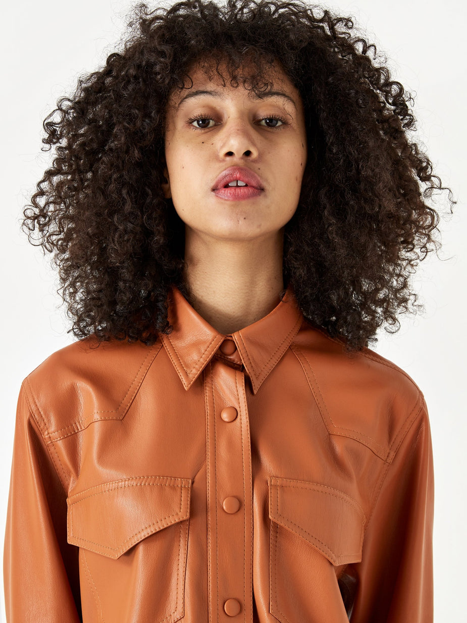 Nanushka Nanushka Eddy Vegan Leather Longsleeve Shirt - Burnt Orange - Orange