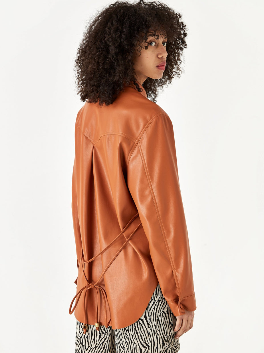 Nanushka Nanushka Eddy Vegan Leather Longsleeve Shirt - Burnt Orange - Orange