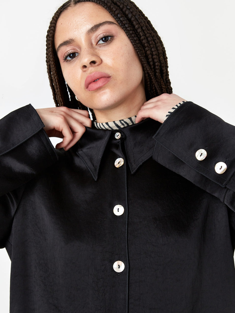 Nanushka Nanushka Mandine Washed Satin Shirt - Black - Black