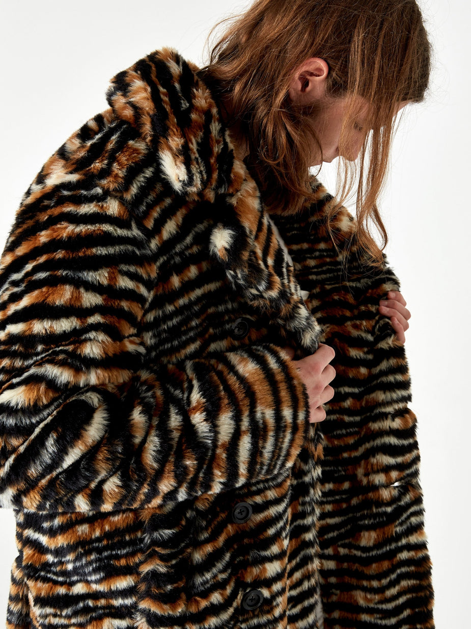 Needles Needles Fur Pea Coat - Tiger - Animal Print