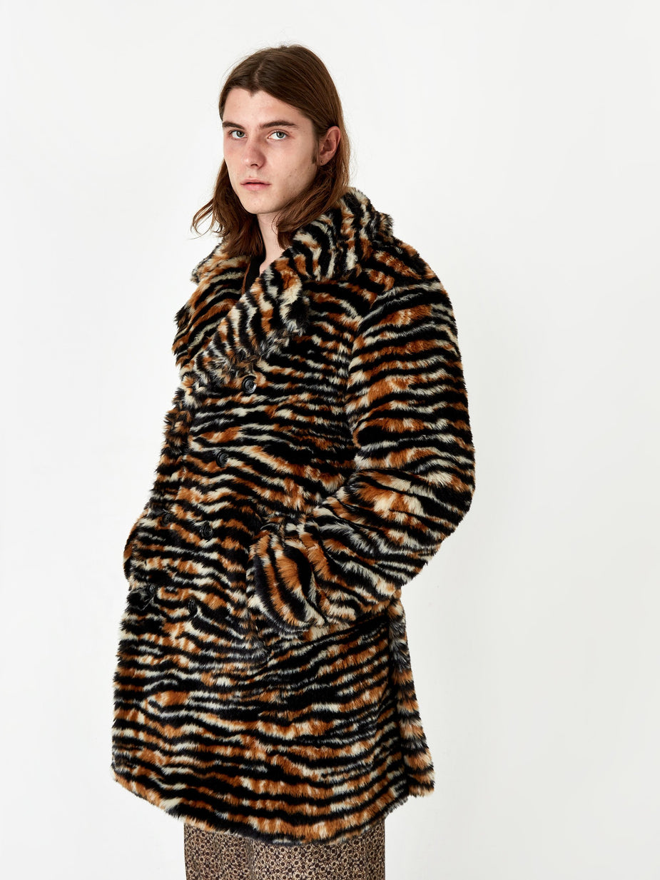 Needles Needles Fur Pea Coat - Tiger - Animal Print