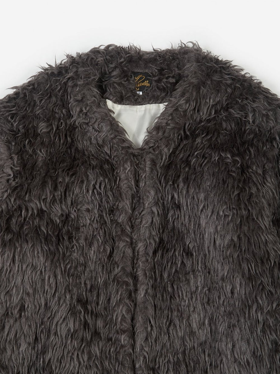 Needles Needles V Neck Fur Coat - Grey. - Grey