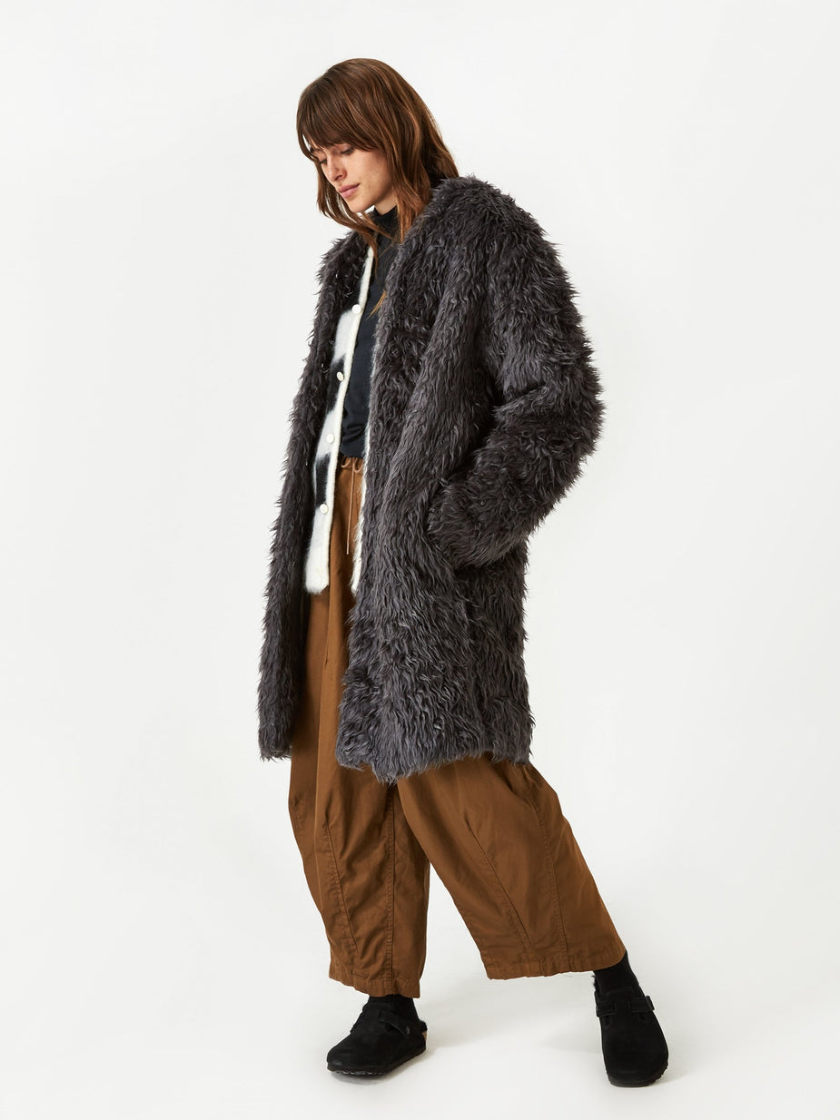 Needles Needles V Neck Fur Coat - Grey. - Grey