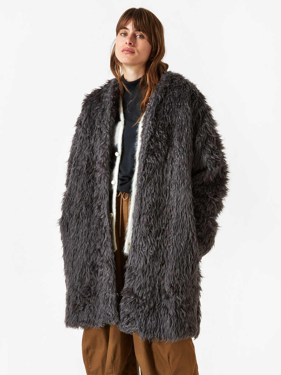 Needles Needles V Neck Fur Coat - Grey. - Grey