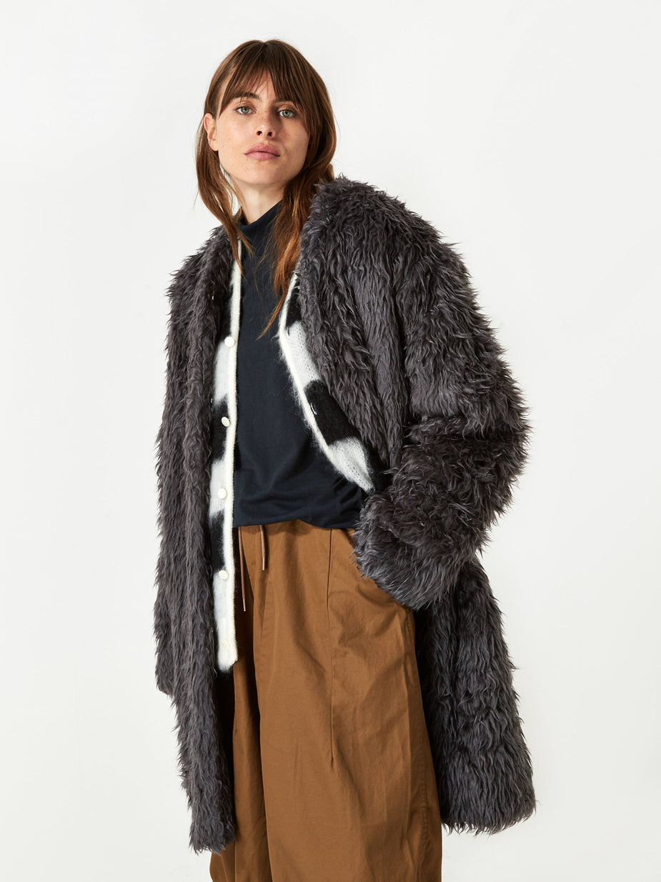 Needles Needles V Neck Fur Coat - Grey. - Grey