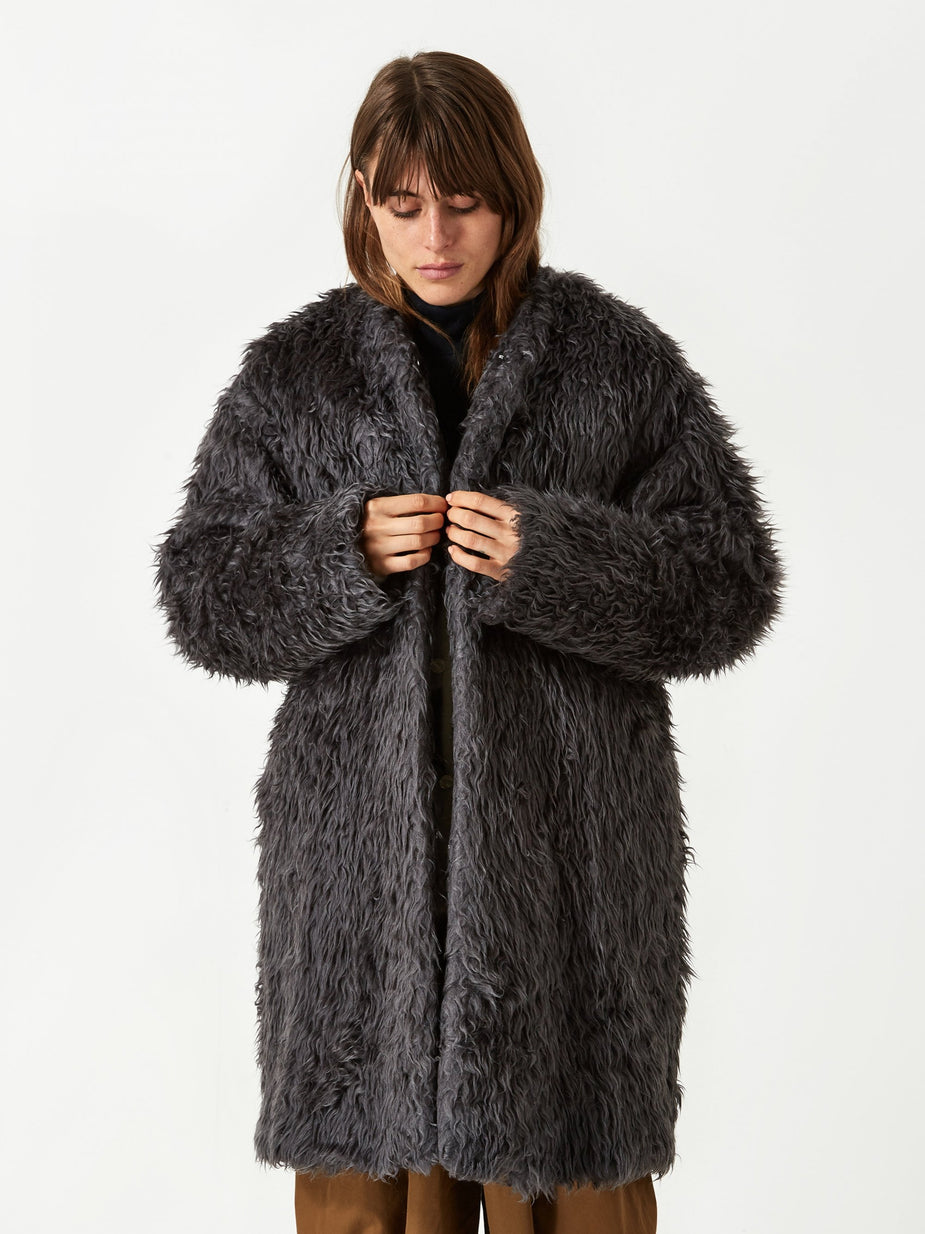Needles Needles V Neck Fur Coat - Grey. - Grey