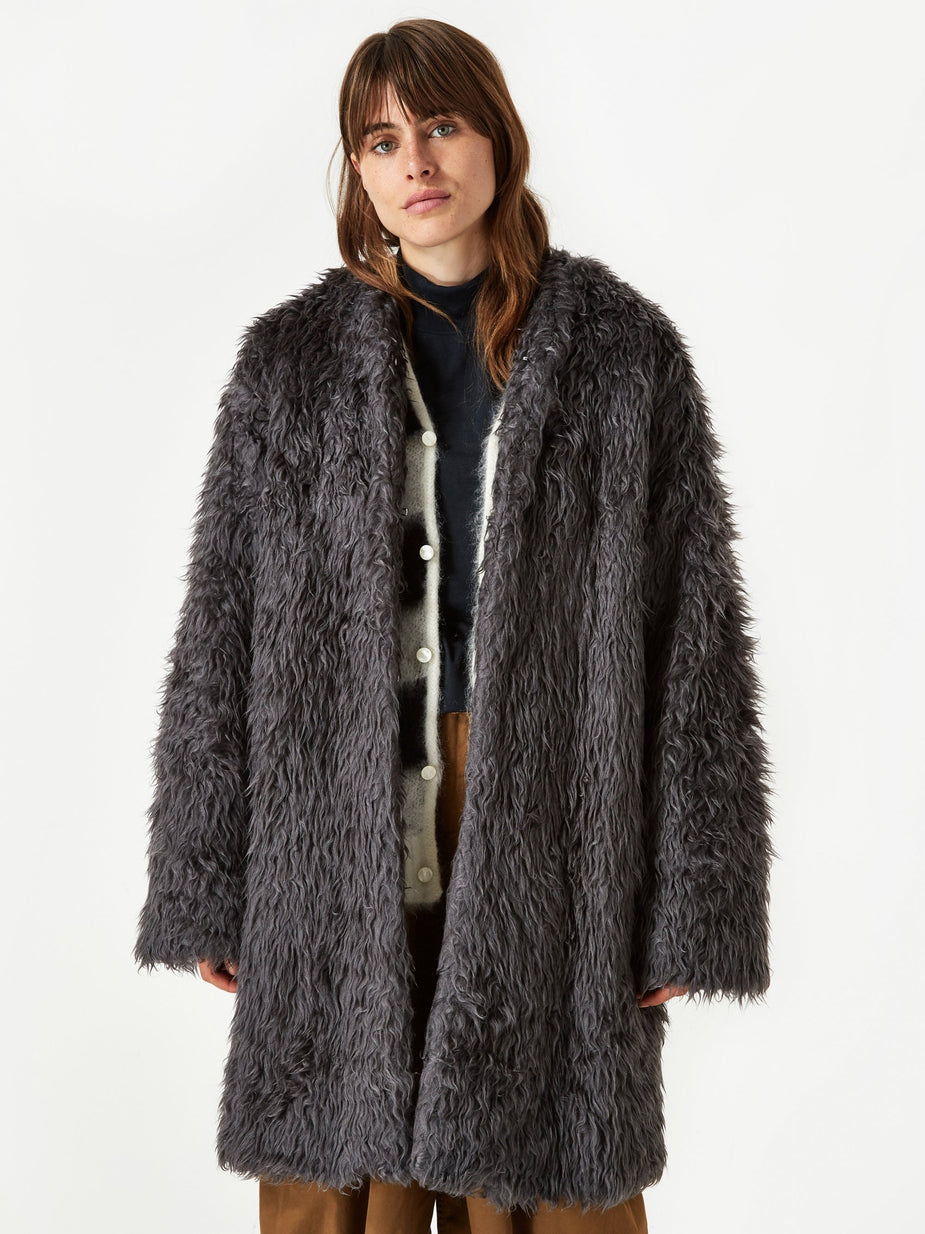 Needles Needles V Neck Fur Coat - Grey. - Grey