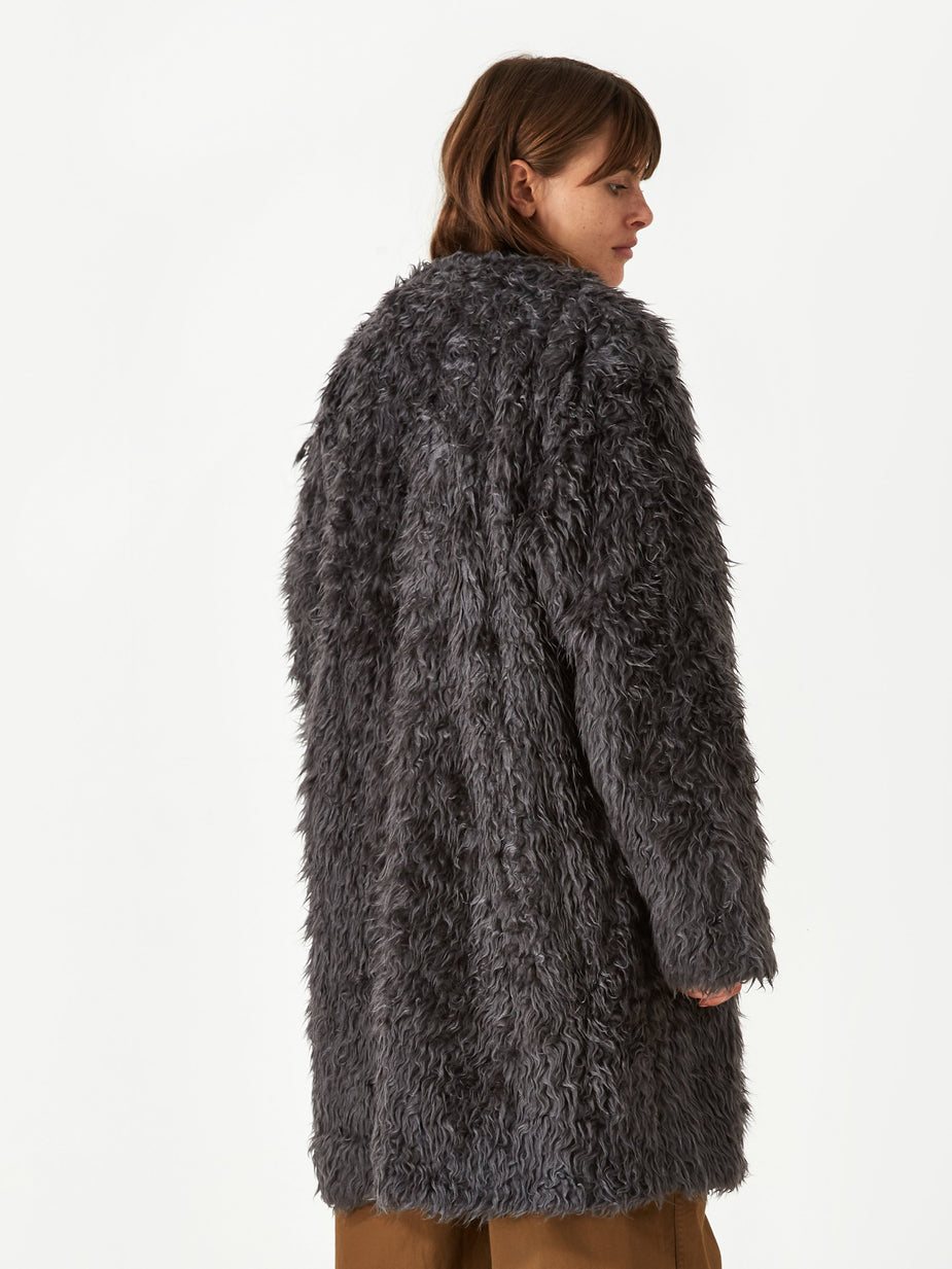 Needles Needles V Neck Fur Coat - Grey. - Grey