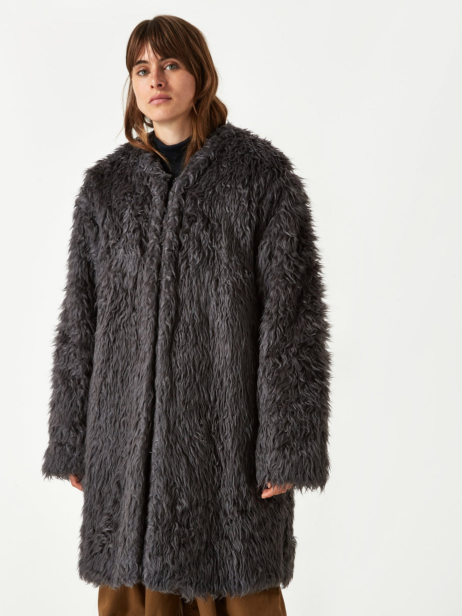 Needles Needles V Neck Fur Coat - Grey. - Grey
