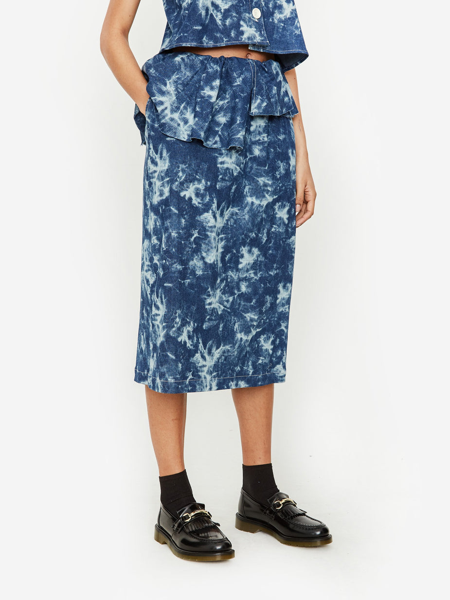 Neul Neul Acid Wash Denim Ruffle Skirt - Deep Blue - Blue