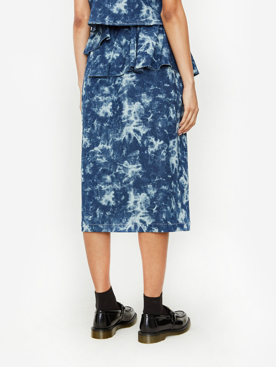 Neul Neul Acid Wash Denim Ruffle Skirt - Deep Blue - Blue